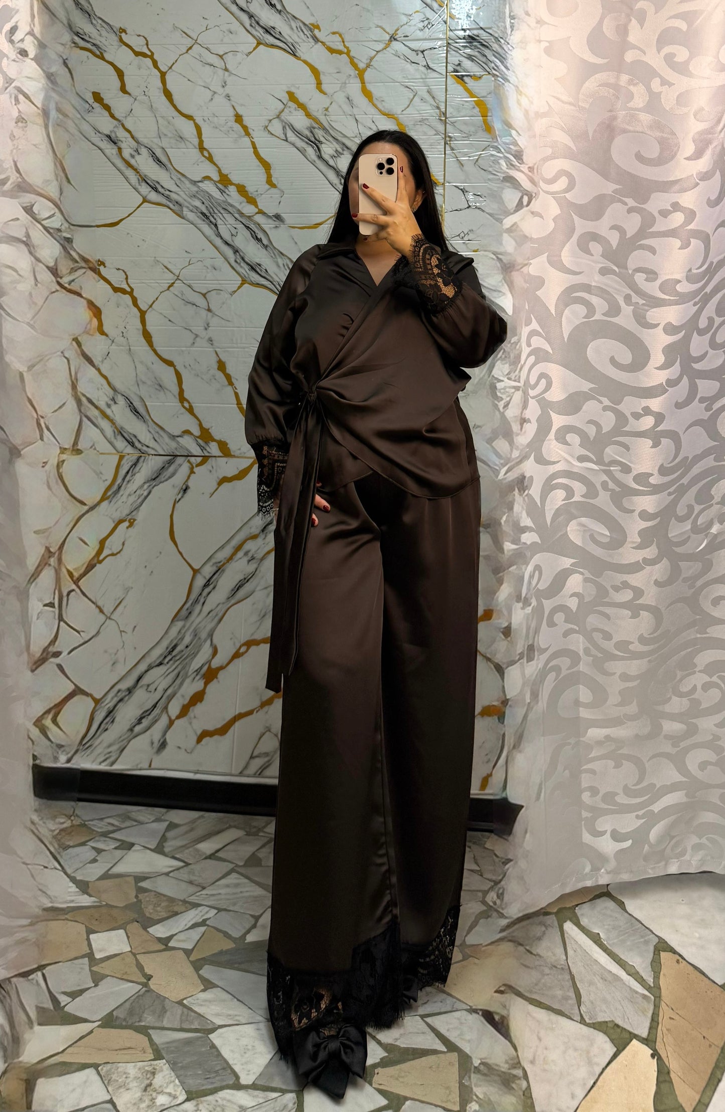 Curvy coordinato raso marrone