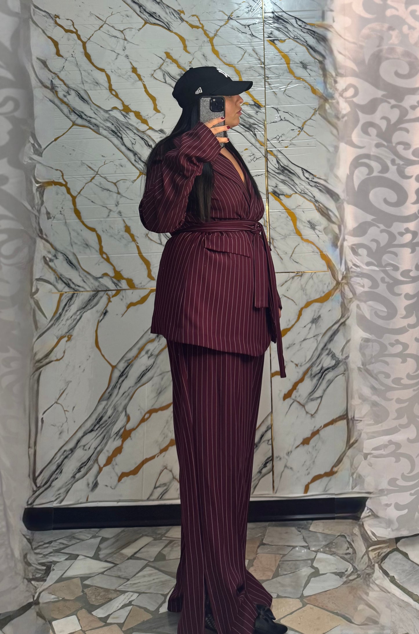 Curvy Tailleur vino gessato