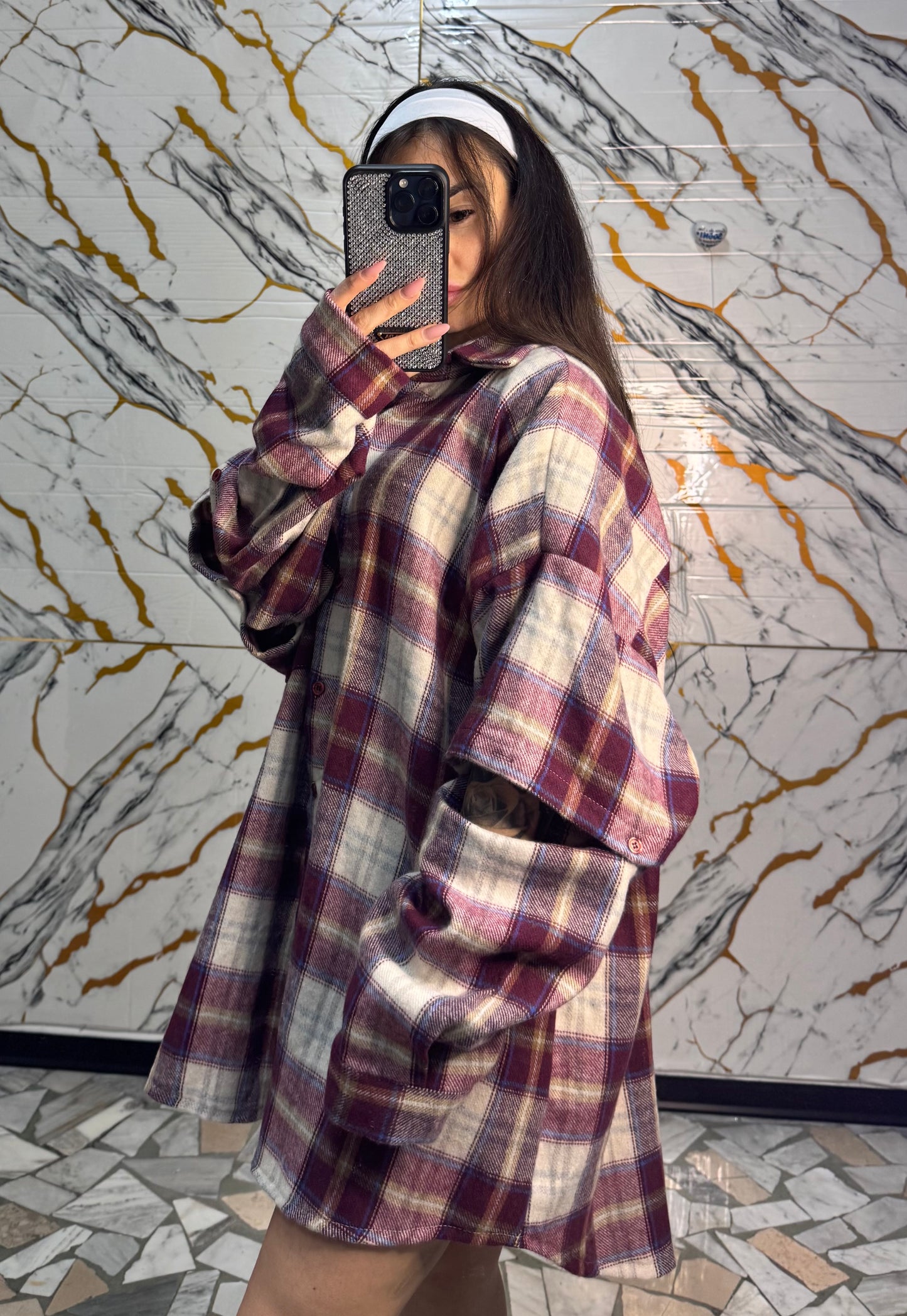 Curvy camicia Carres vino