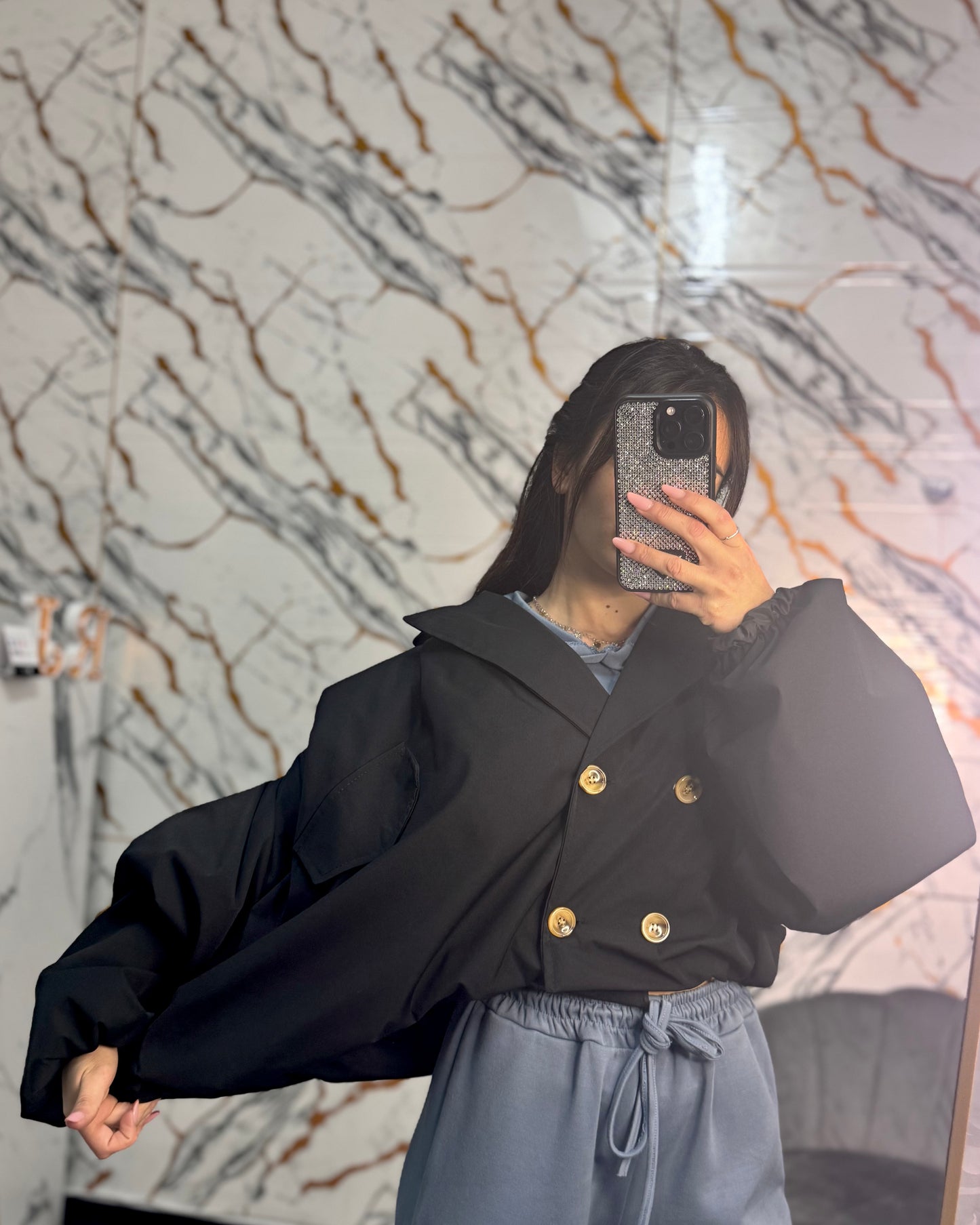 Mini trench a bomberino nero