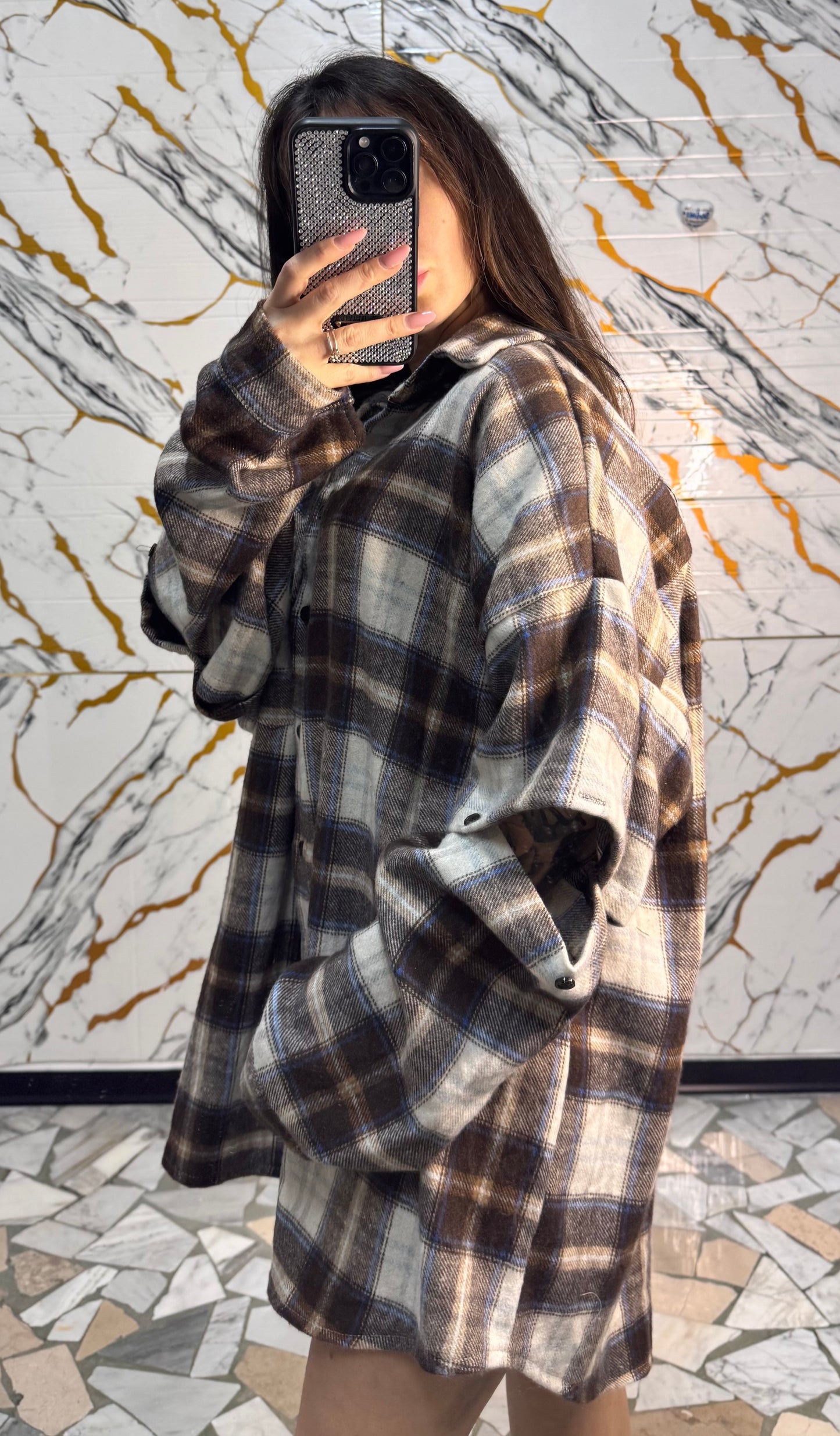 Curvy Camicia Carres marrone