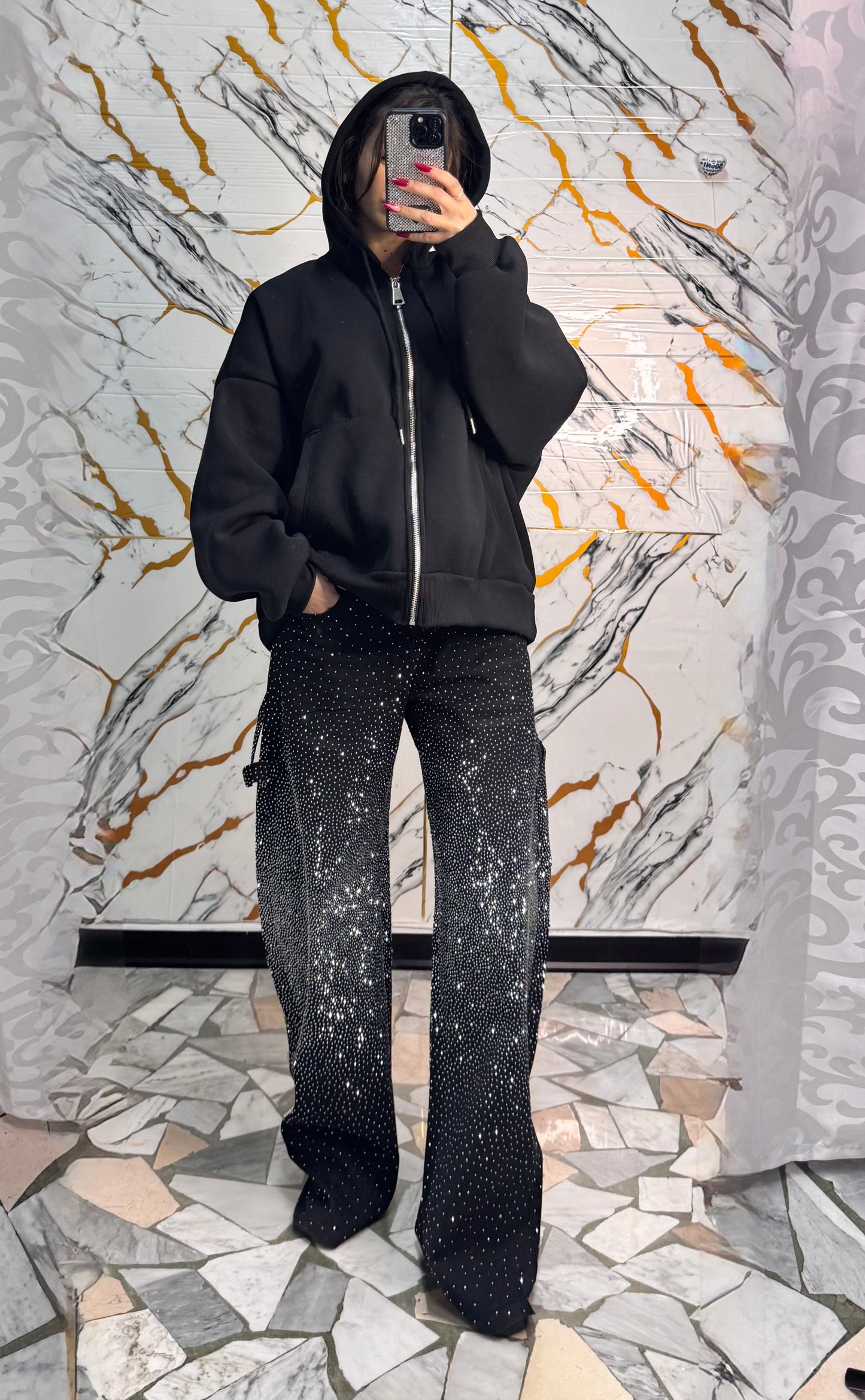 Jeans Ballon nero diamond