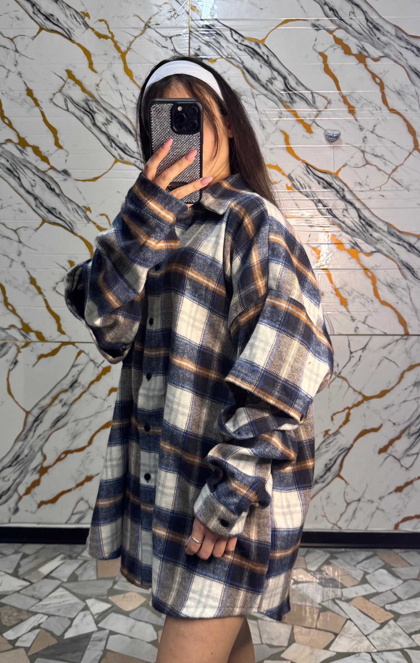 Curvy camicia Carres blu