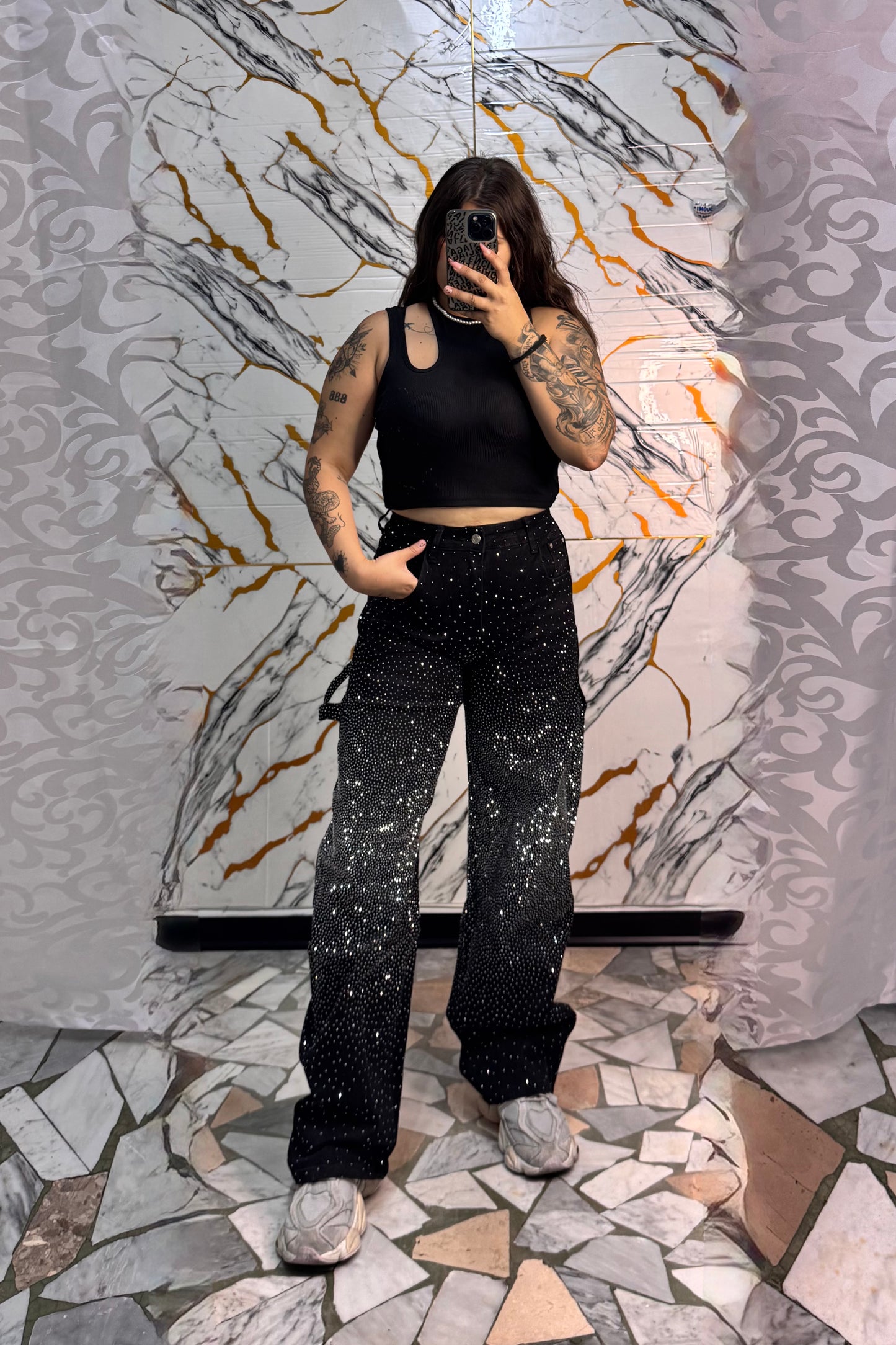 Jeans Ballon nero diamond