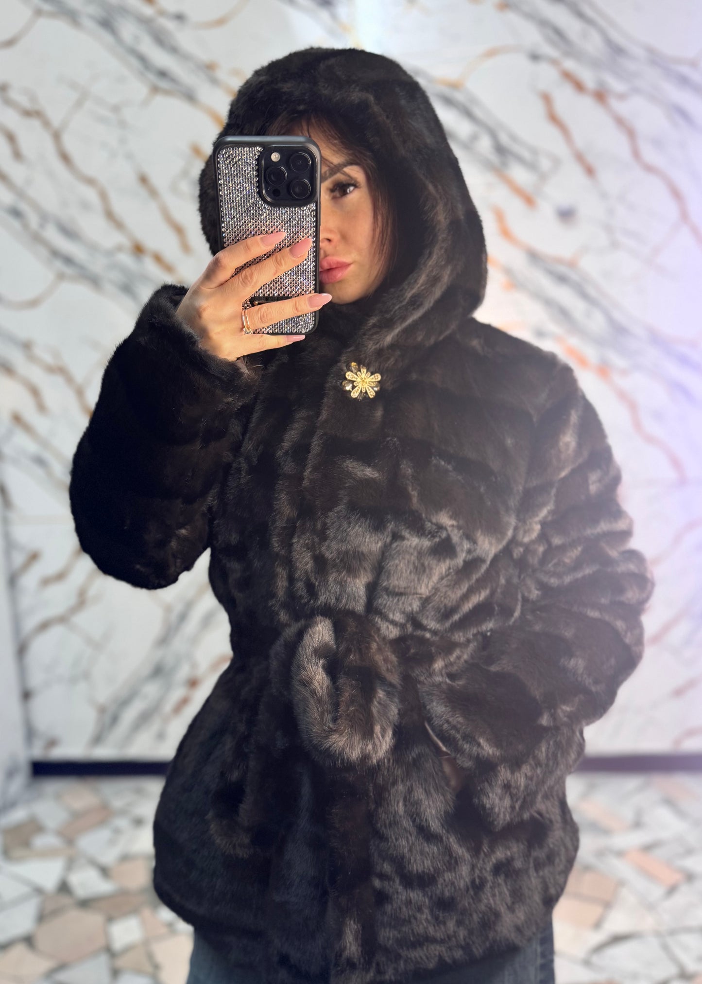 Eco pelliccia marrone striature nere