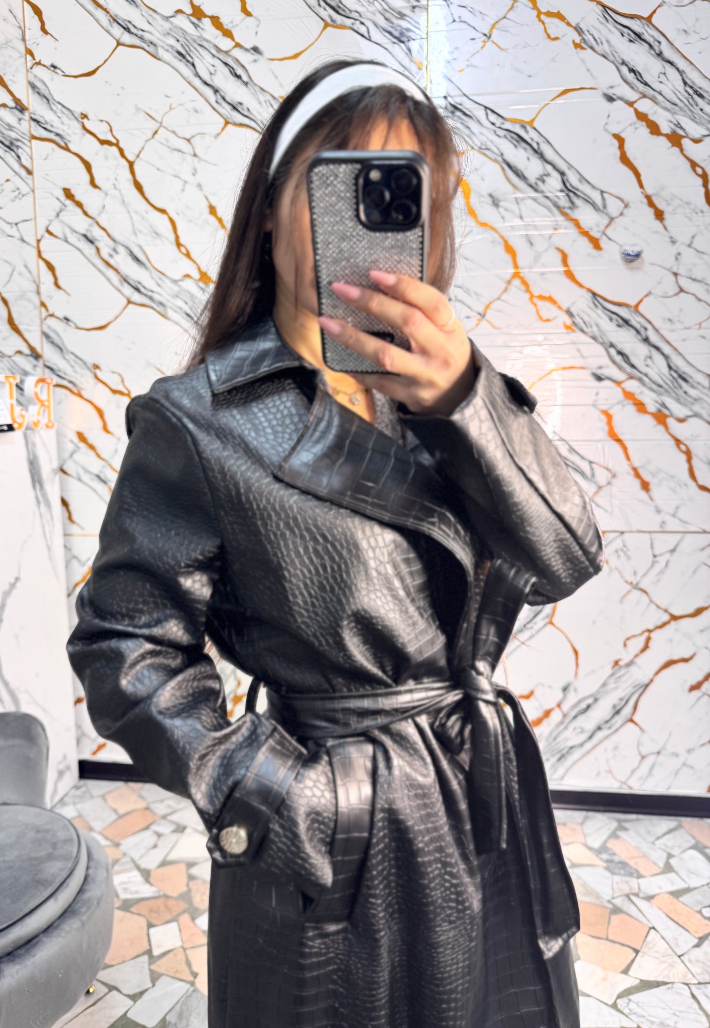 Trench in ecopelle pitonato