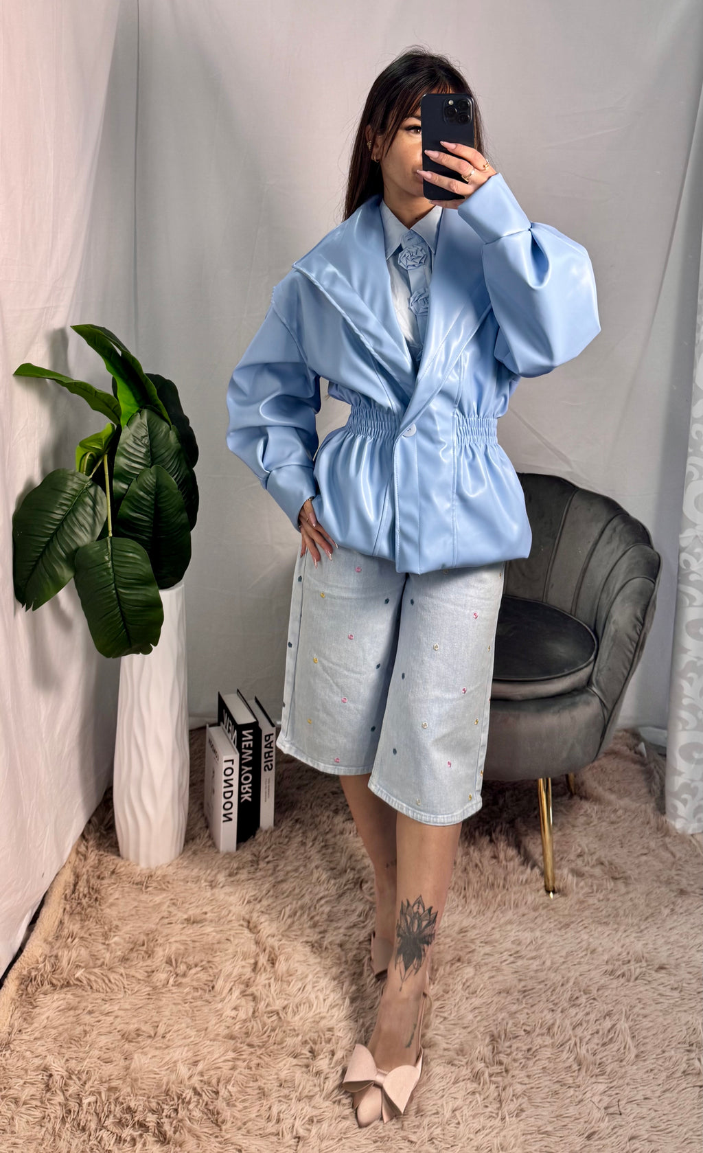 Trench ecopelle celeste