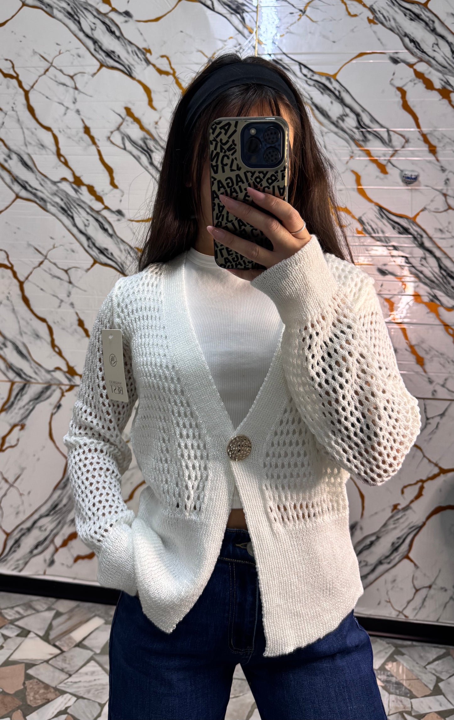Cardigan bianco traforato