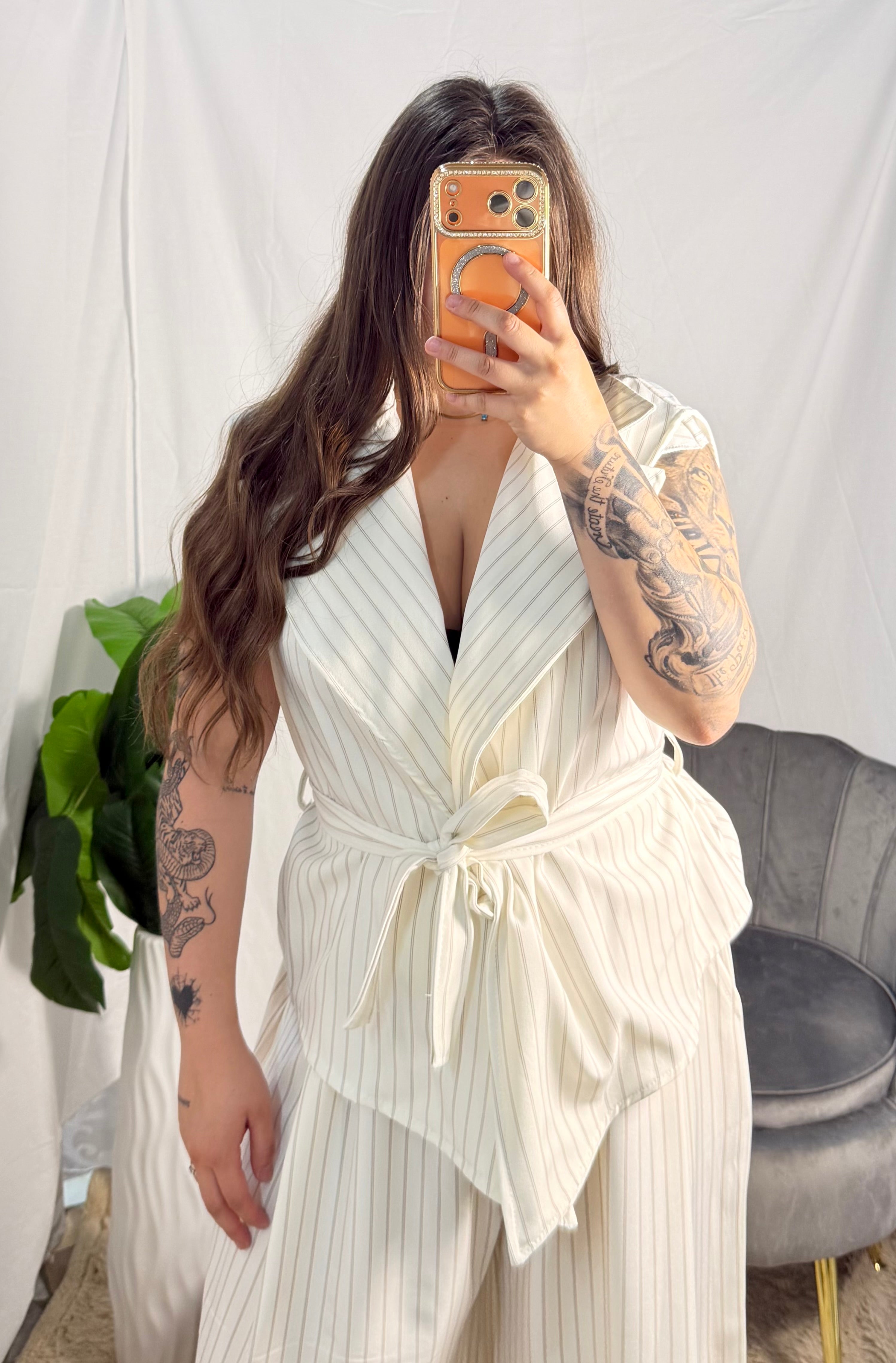 Curvy Coordinato gessato white