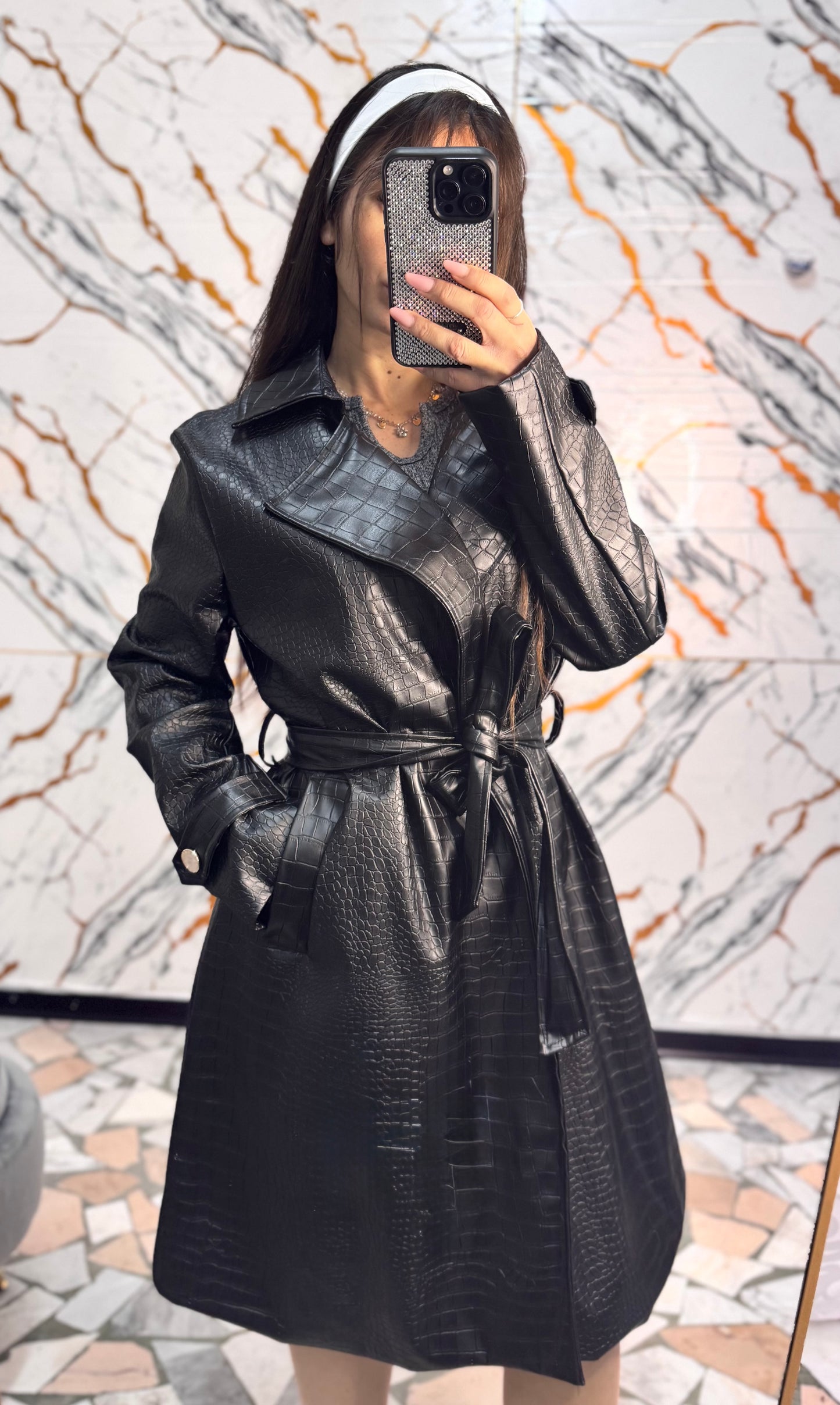 Trench in ecopelle pitonato