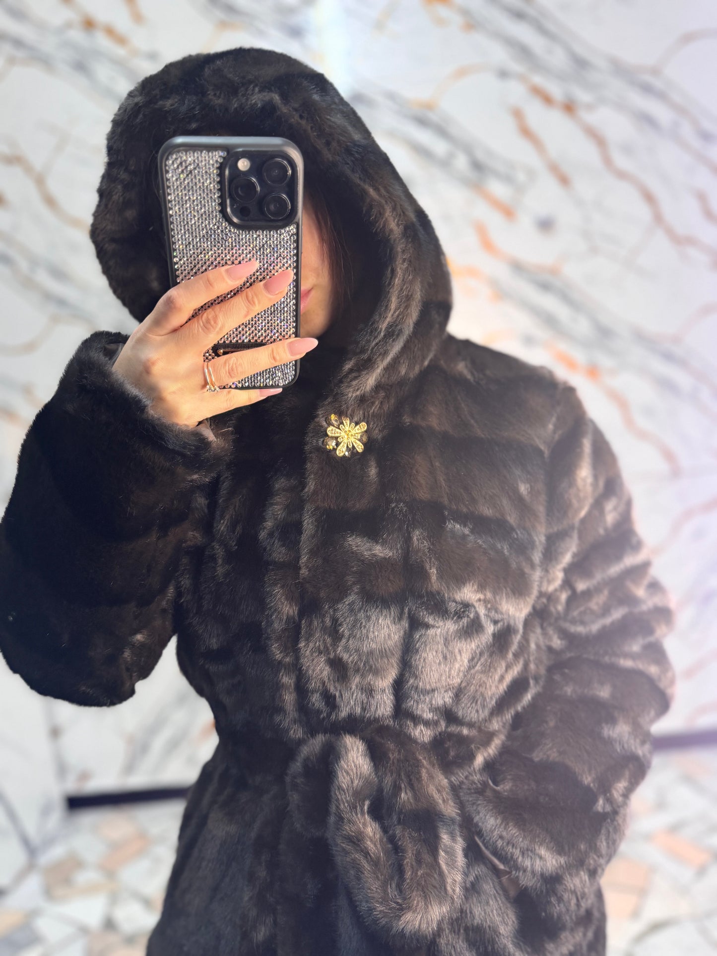 Eco pelliccia marrone striature nere