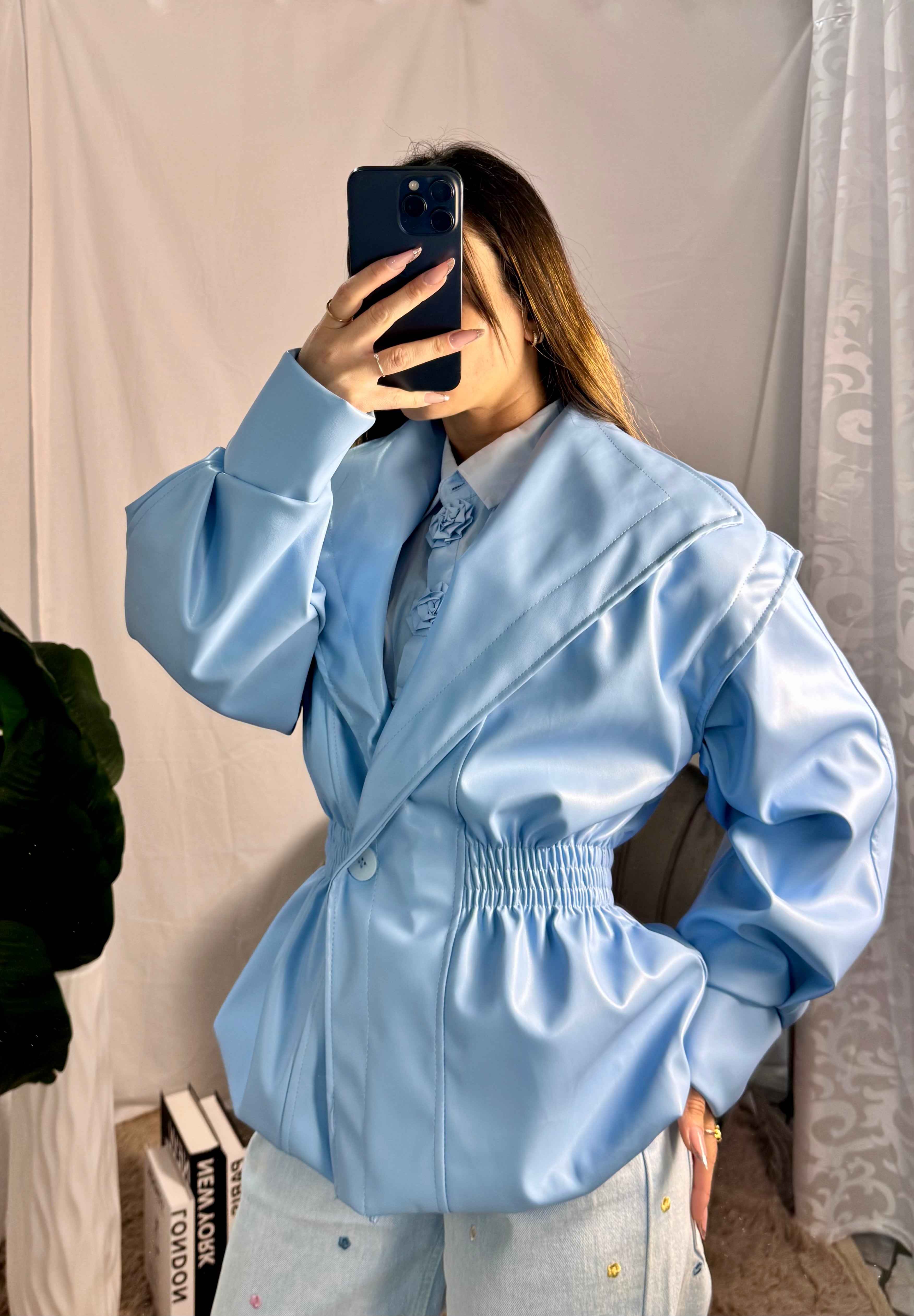 Trench ecopelle celeste