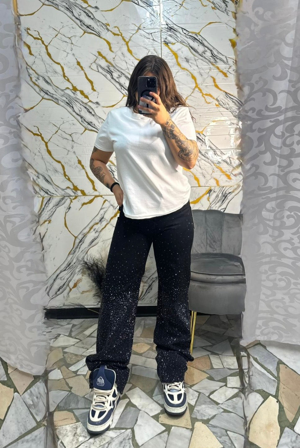 Jeans wide leg black diamond