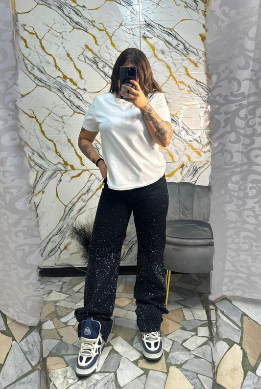 Jeans wide leg black diamond