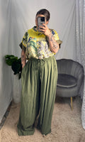 Pantalone di lino verde militare