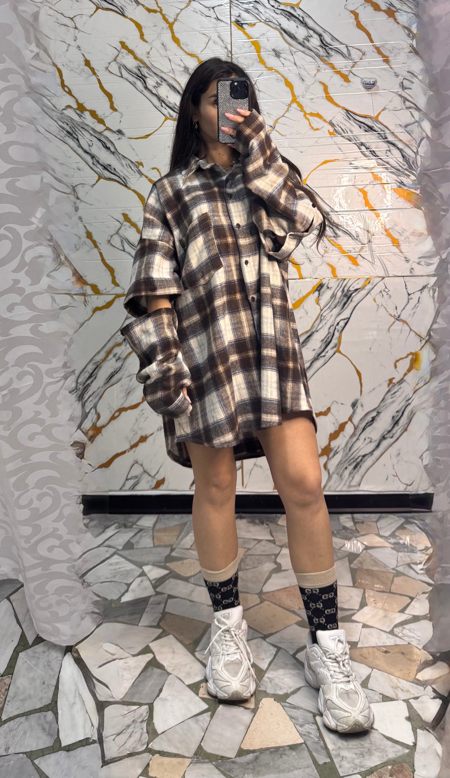 Curvy Camicia Carres marrone