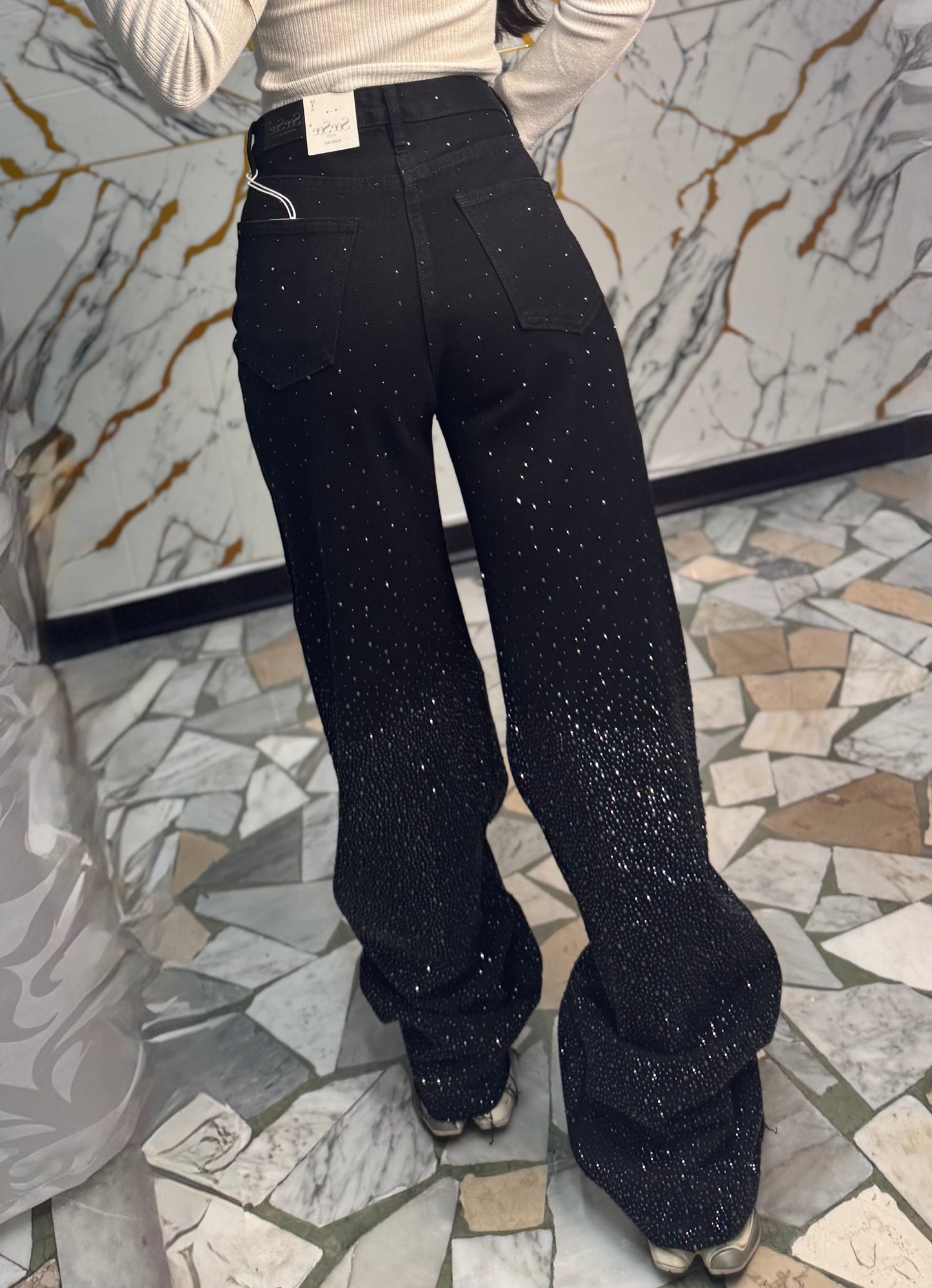 Jeans wide leg black diamond