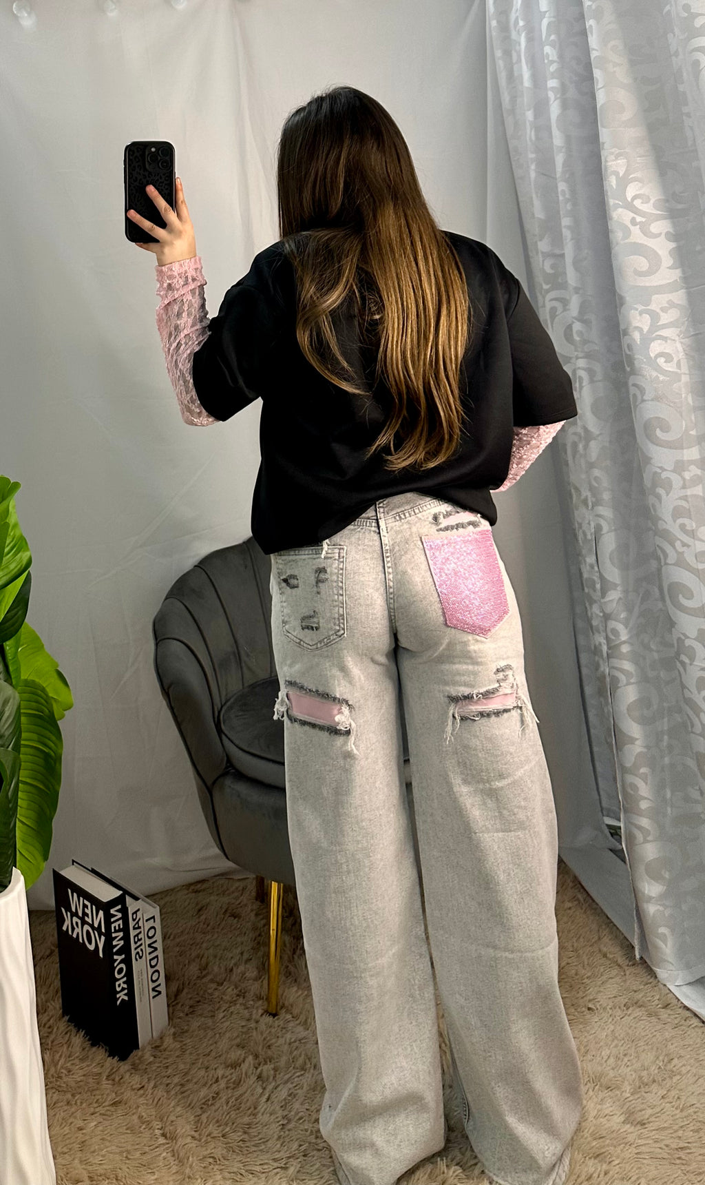 Jeans grey tasca pink