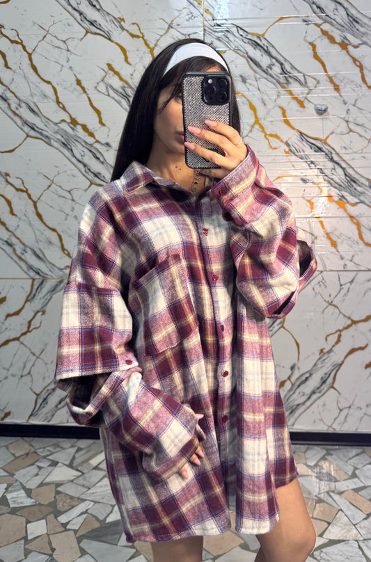 Curvy camicia Carres vino