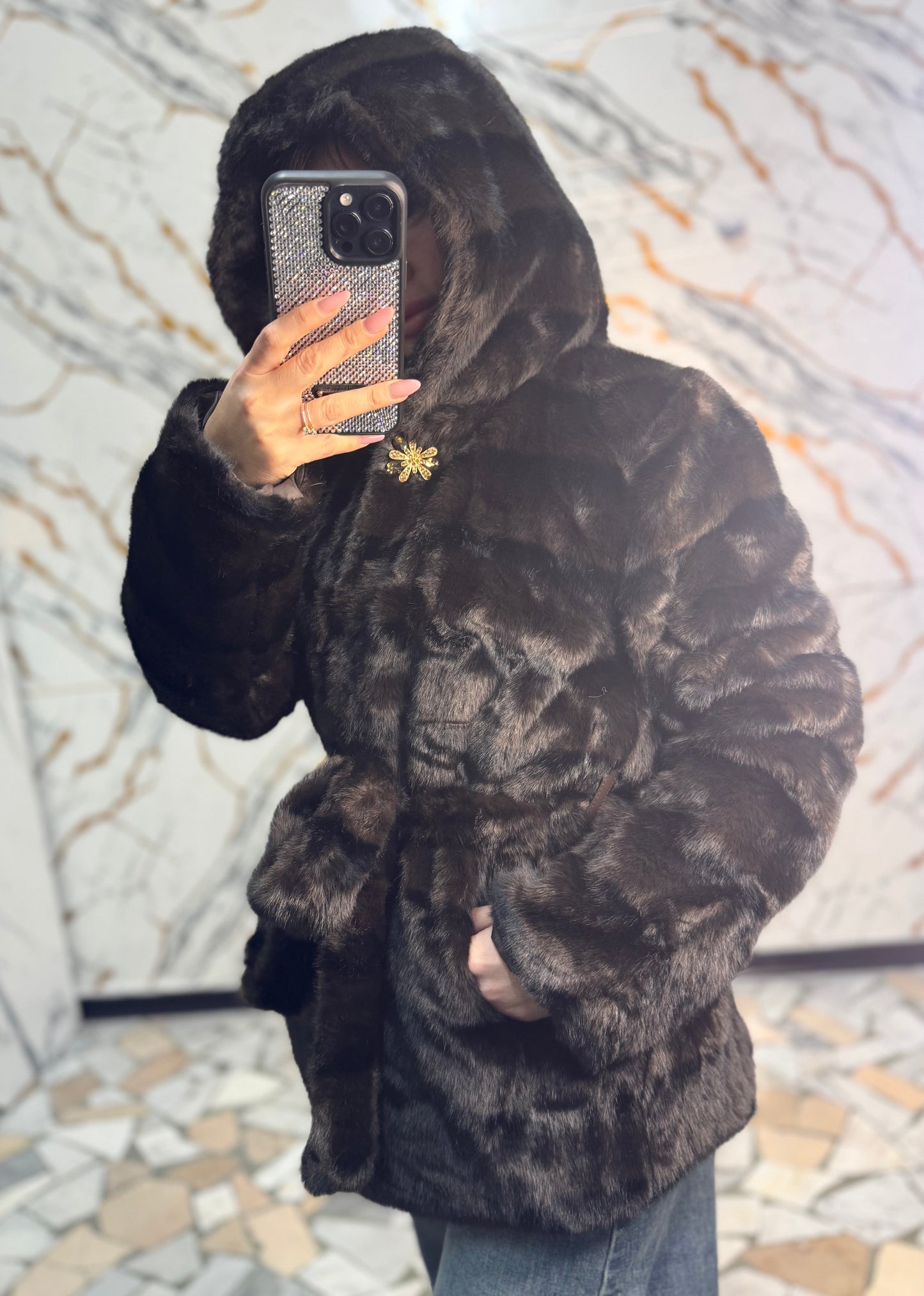 Eco pelliccia marrone striature nere