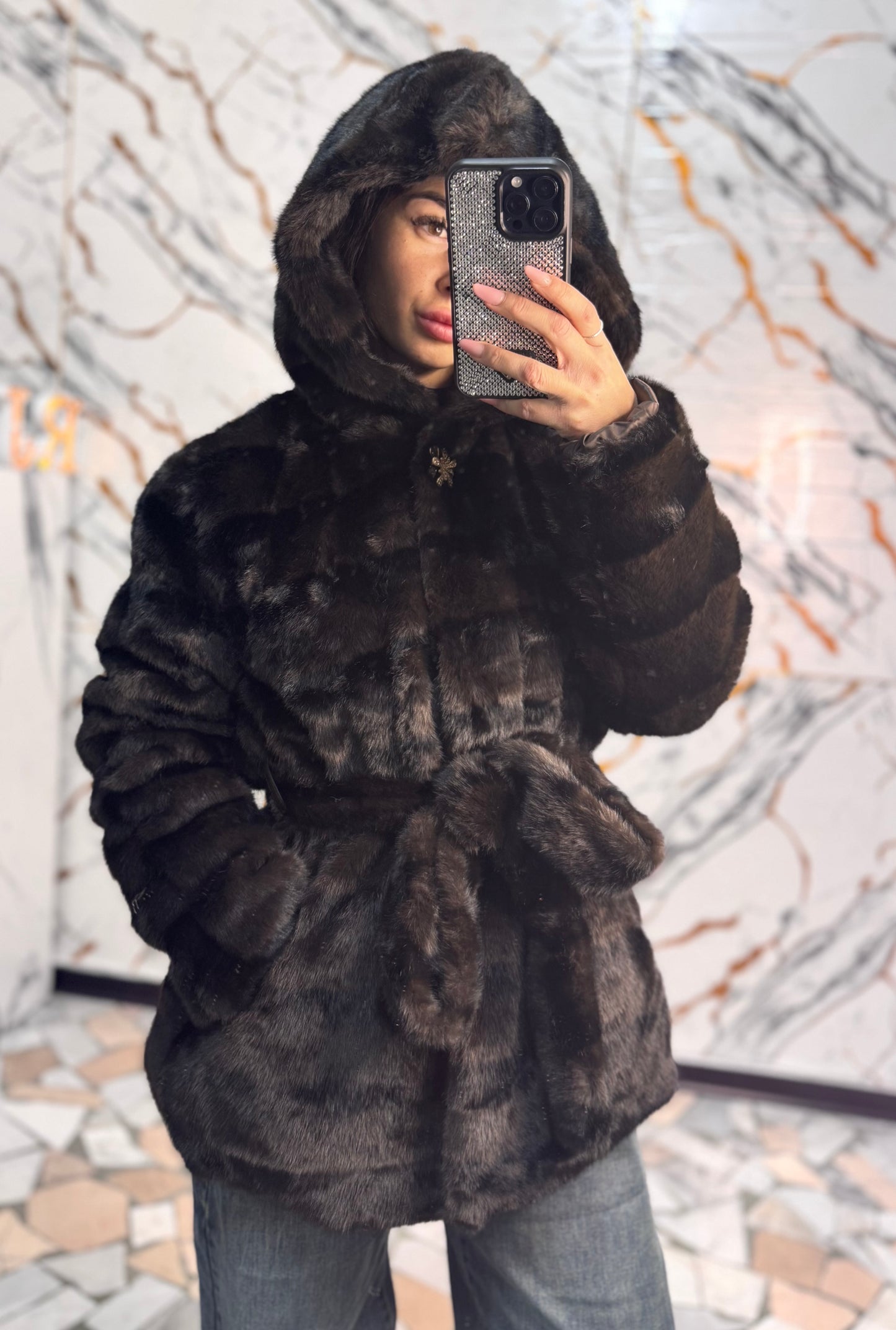 Eco pelliccia marrone striature nere