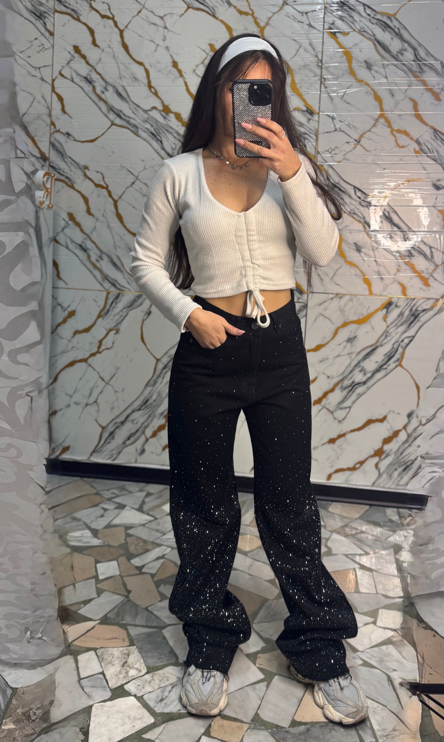 Jeans wide leg black diamond