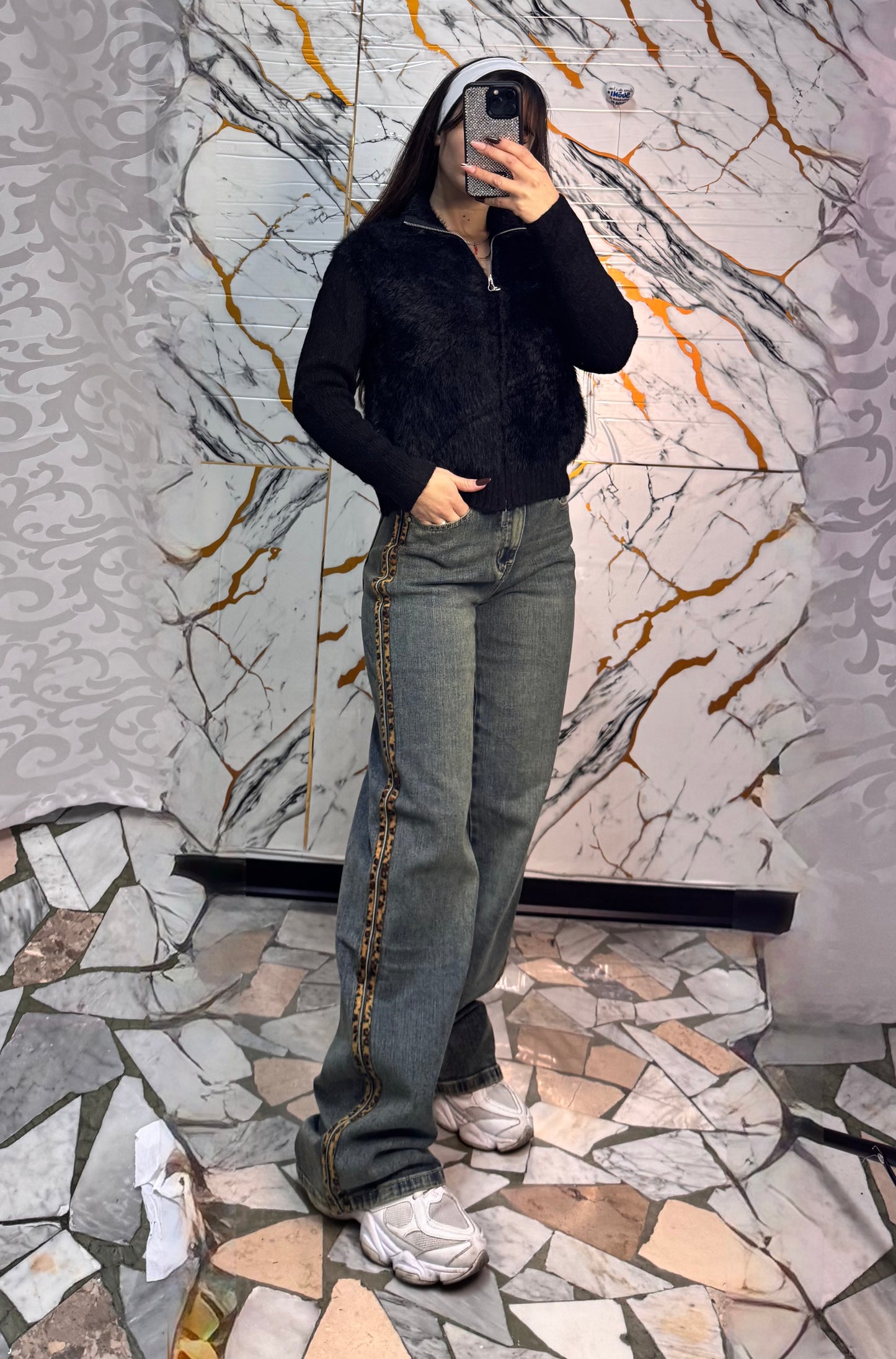 Jeans banda animalier