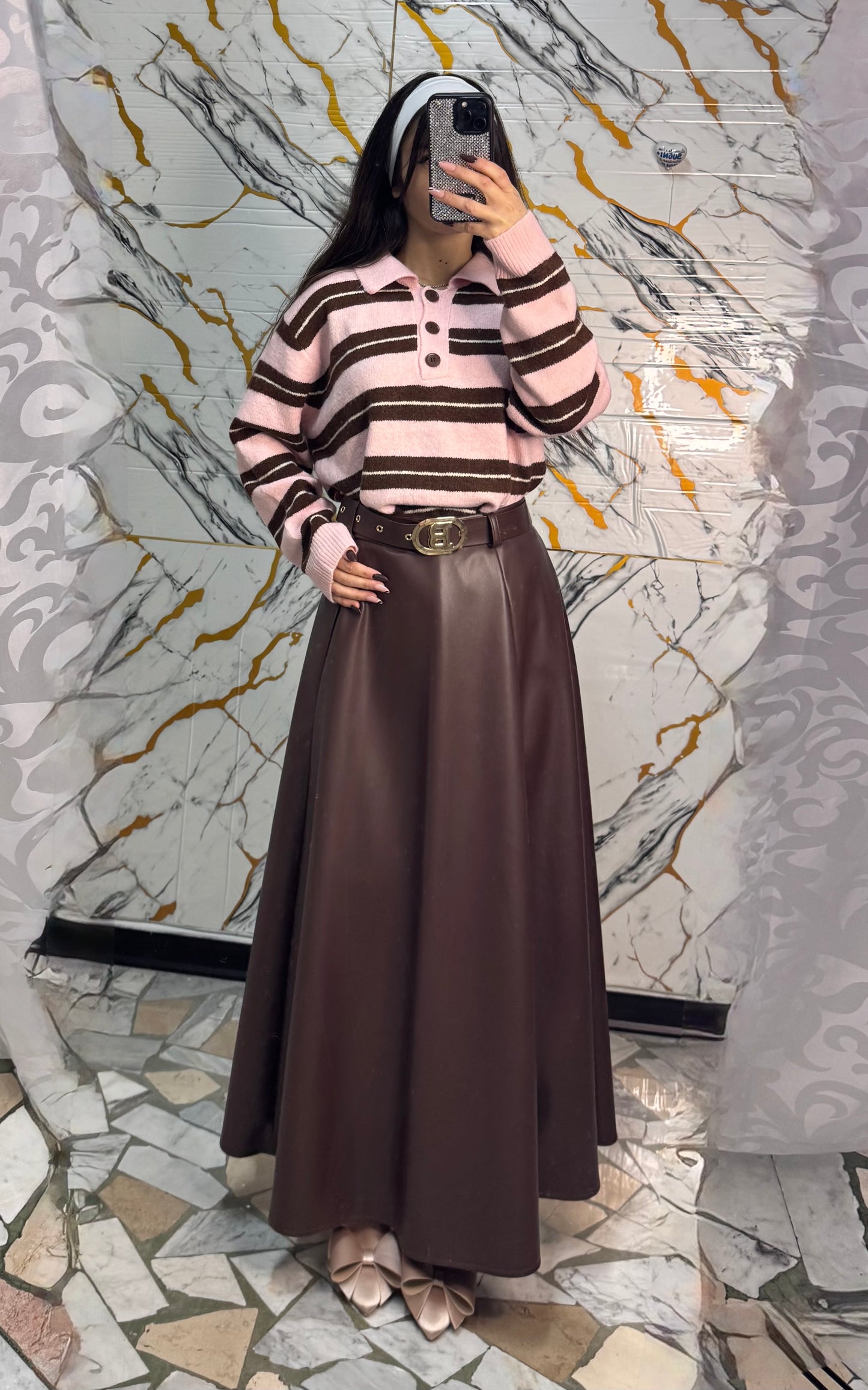 Gonnellone in ecopelle marrone