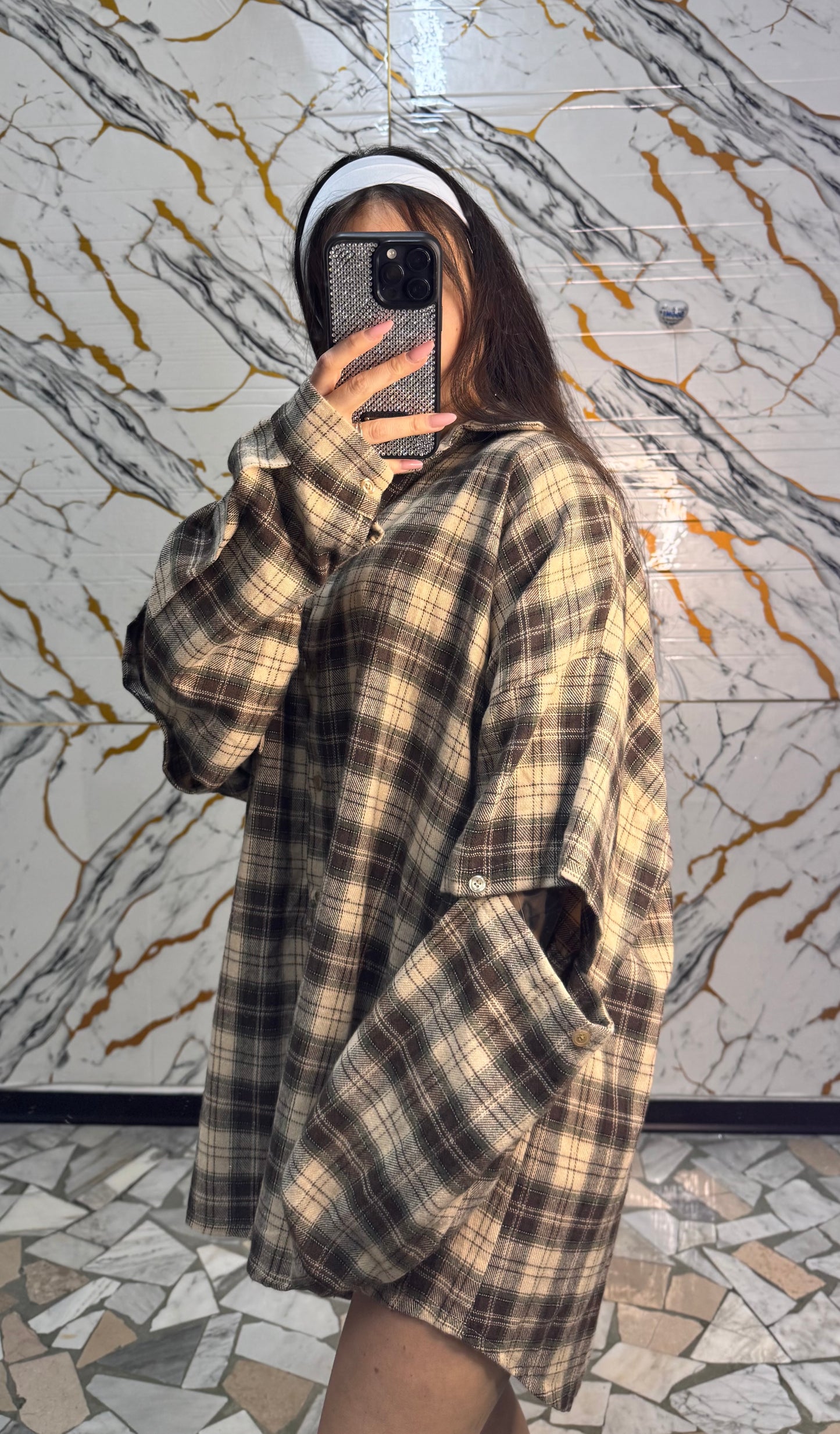 Curvy camicia Carres beige