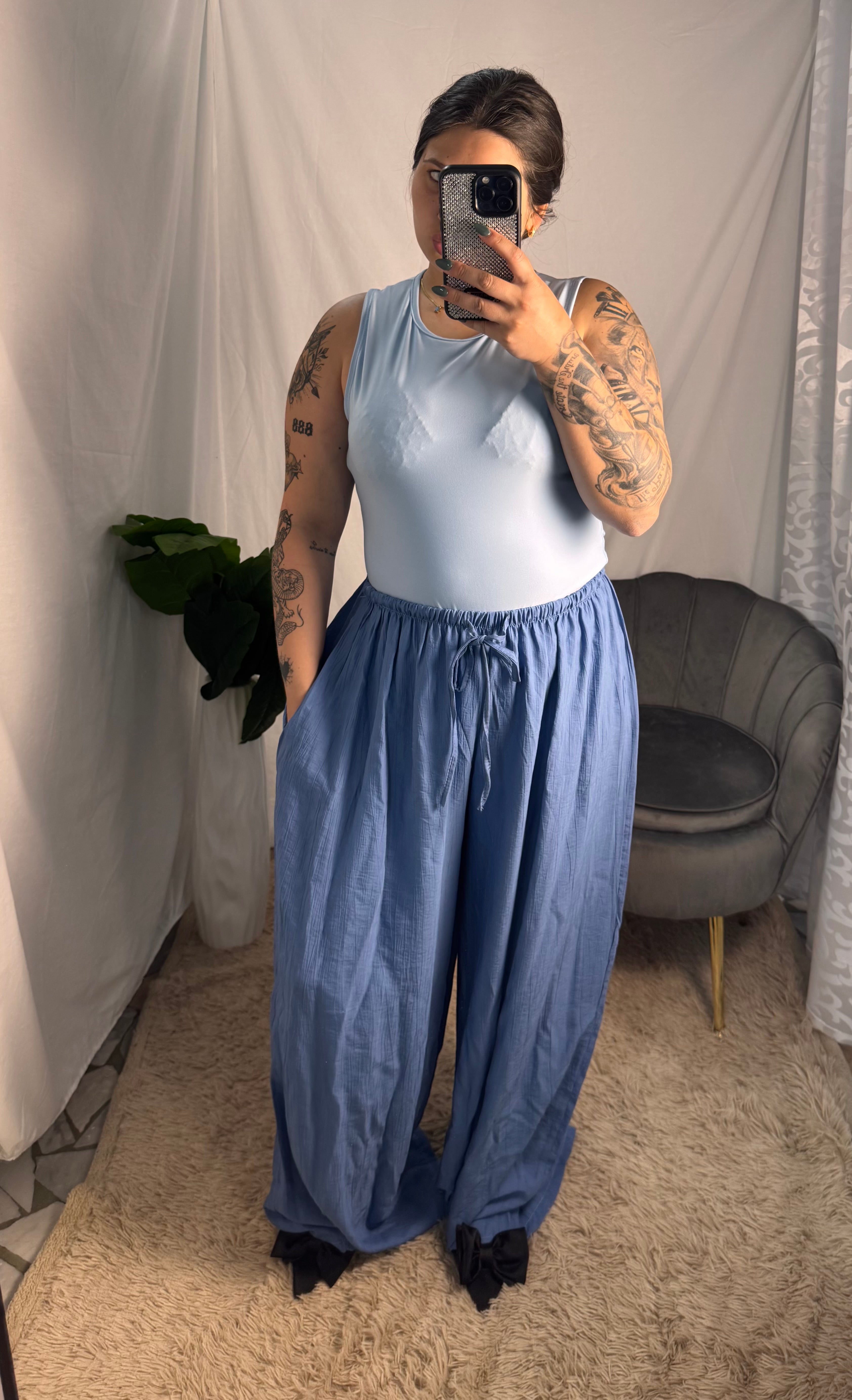 Pantalone lino denim