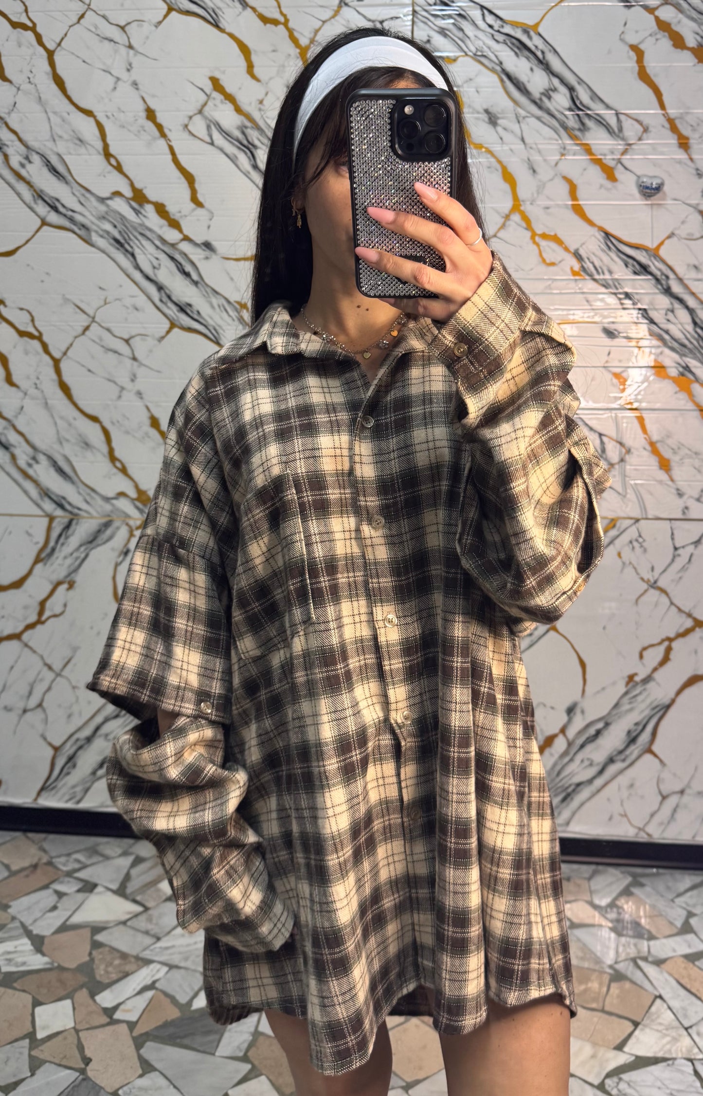 Curvy camicia Carres beige