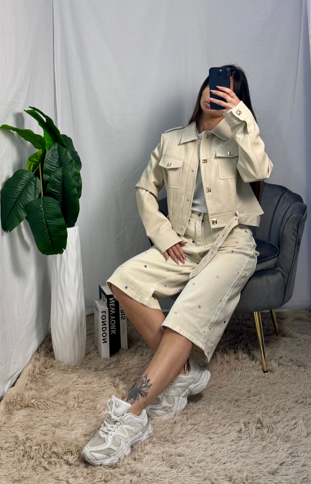 Chiodo ecopelle beige