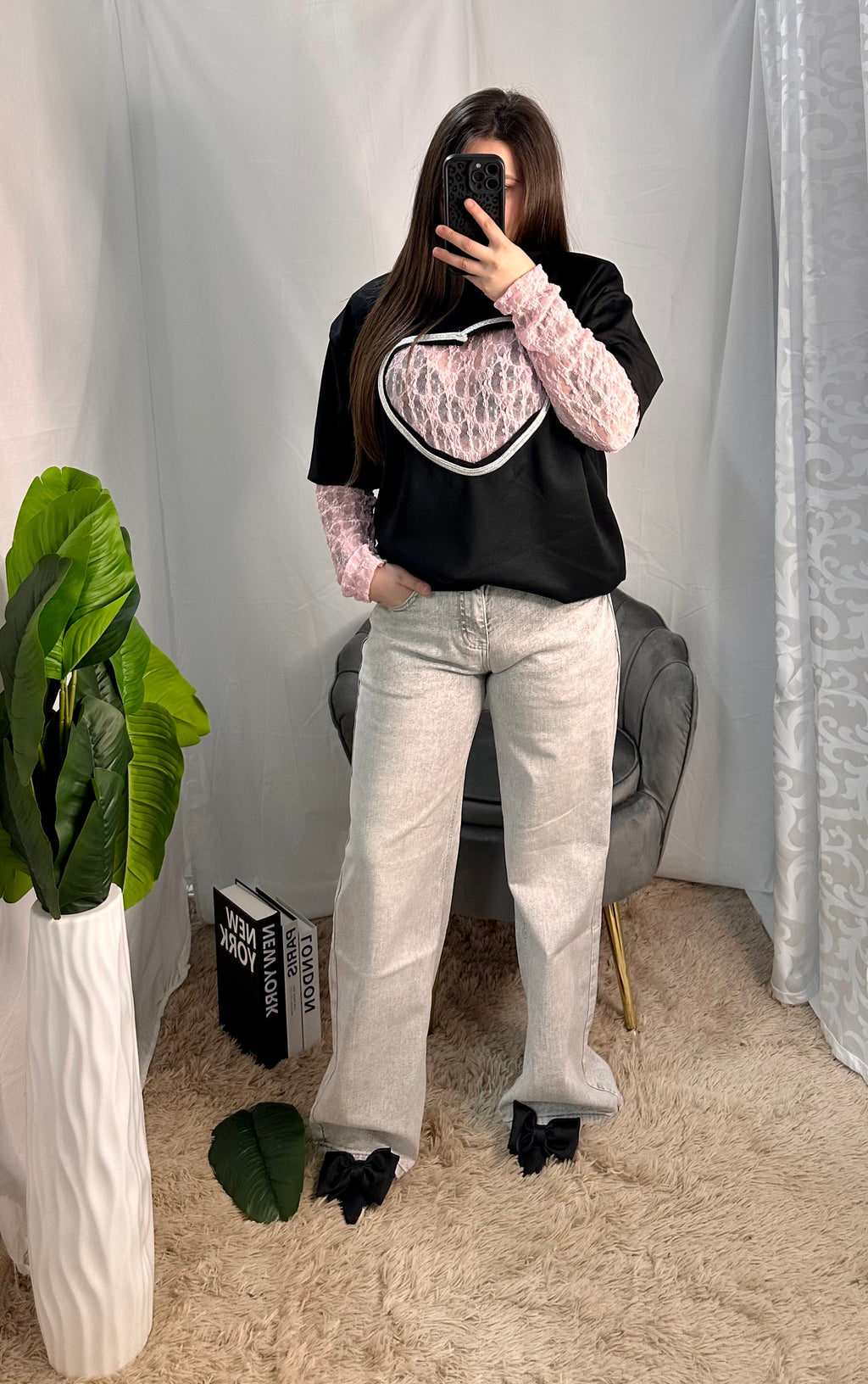 Jeans grey tasca pink