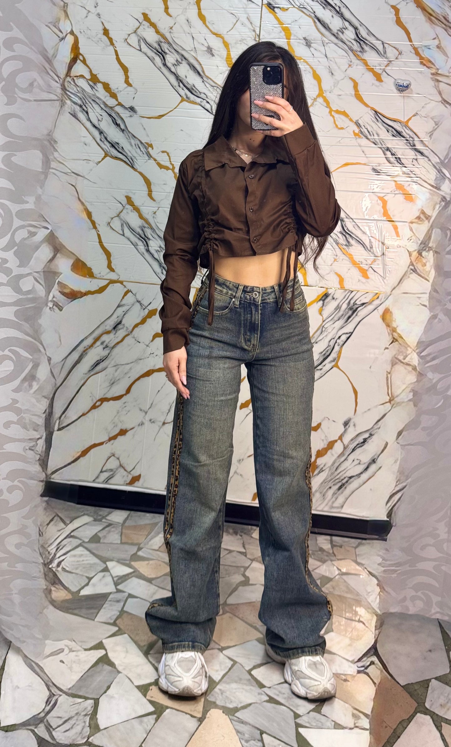 Jeans banda animalier