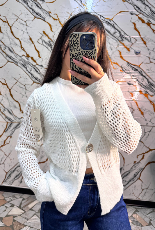 Cardigan bianco traforato