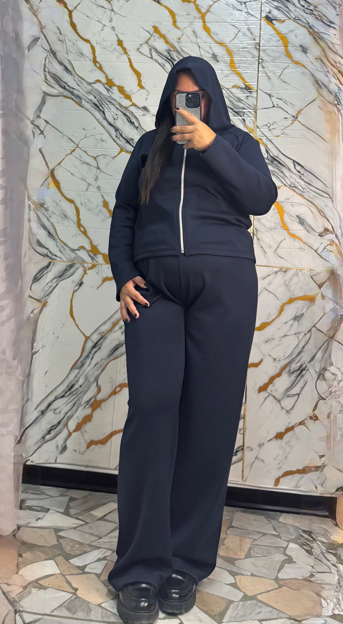 Curvy Coordinato tuta Anastasia blu