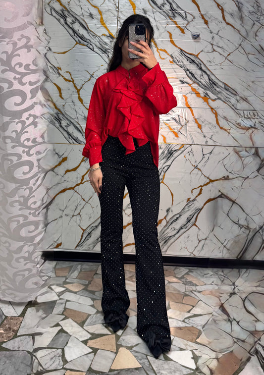 Pantalone zampa brillantini