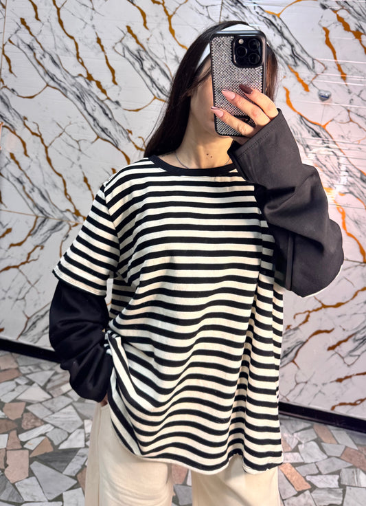 Maglia righe Black and cream