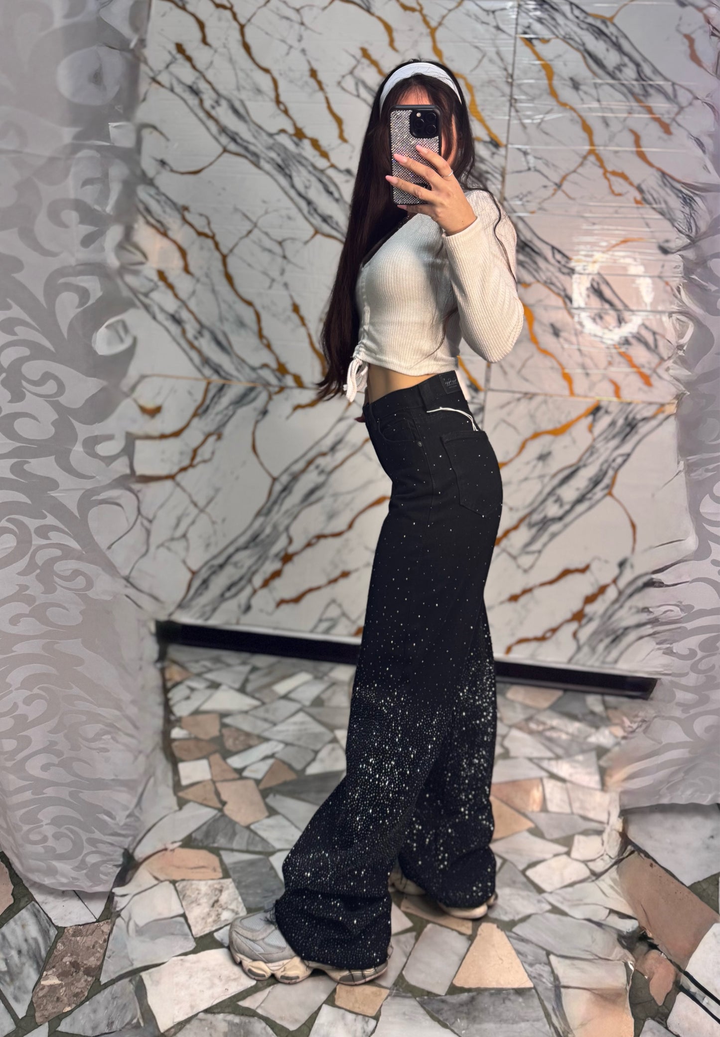 Jeans wide leg black diamond