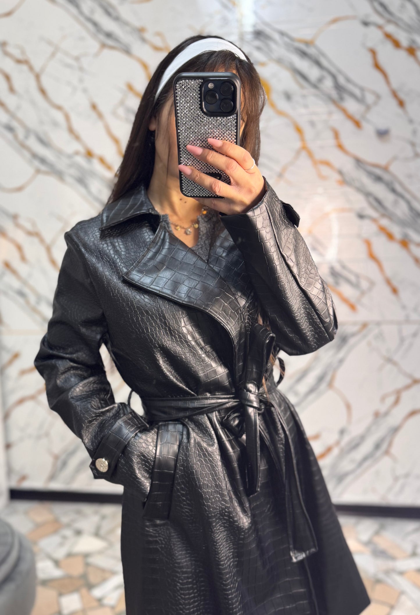 Trench in ecopelle pitonato