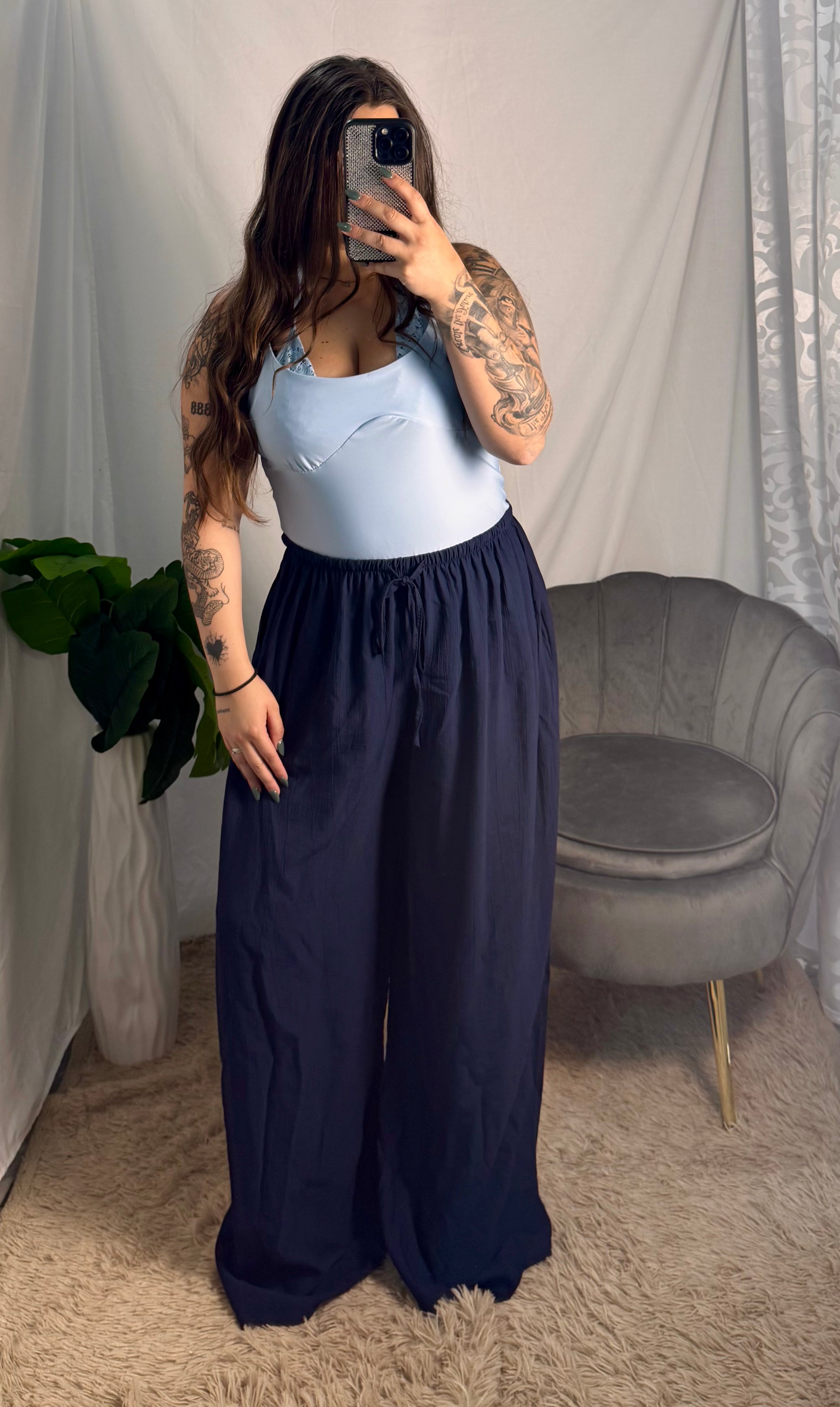 Pantalone di lino blu