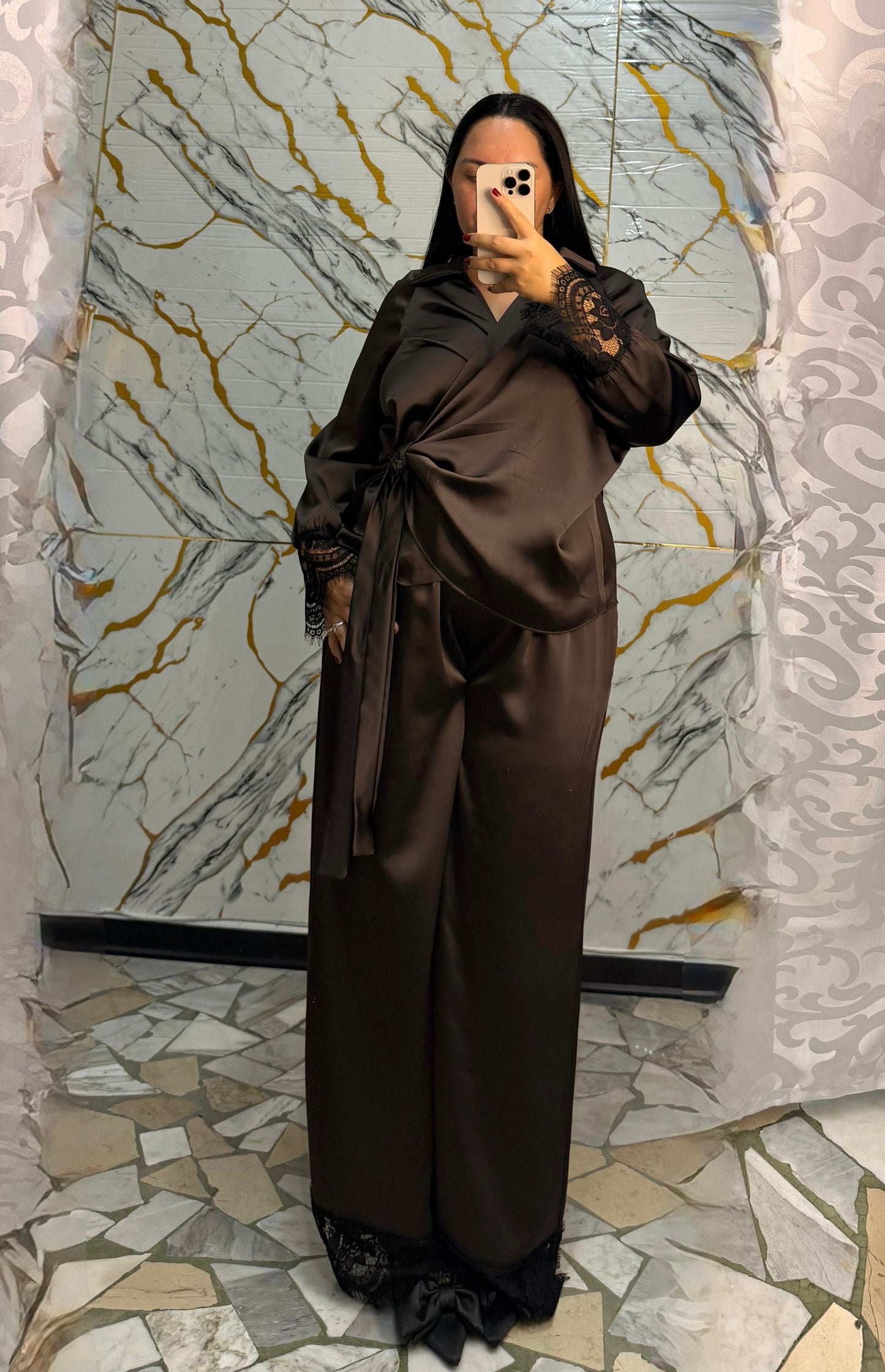 Curvy coordinato raso marrone