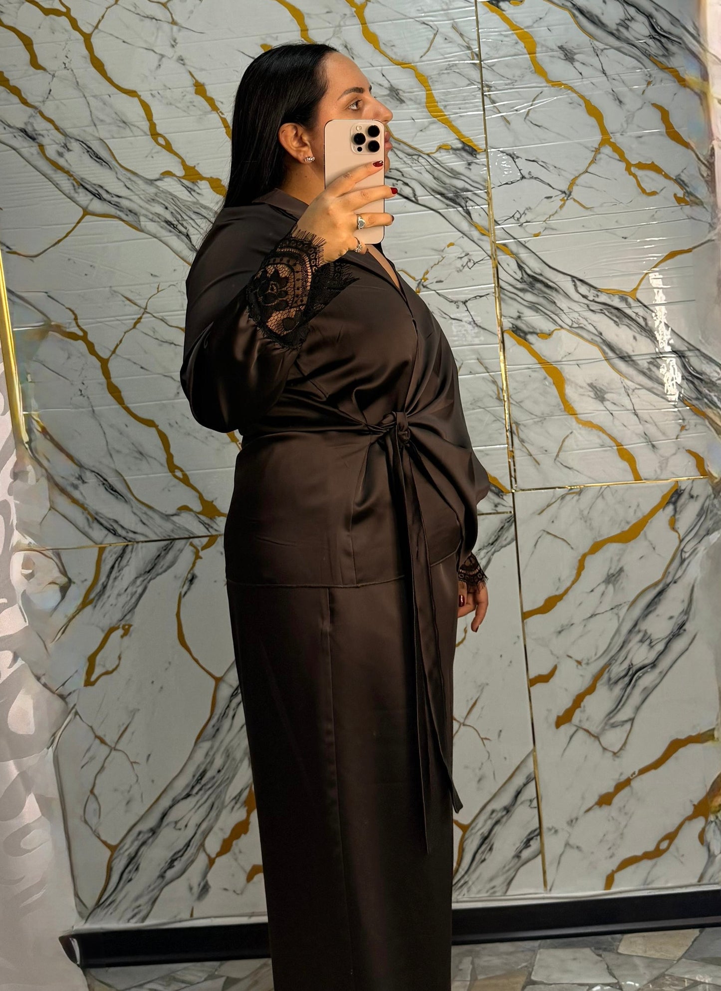 Curvy coordinato raso marrone