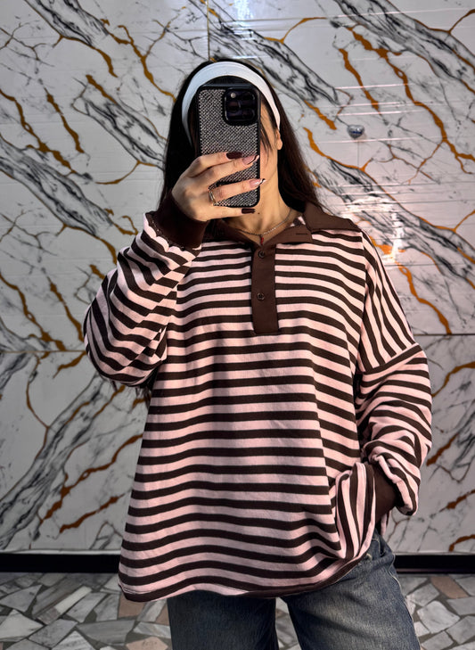 Polo righe pink and brown