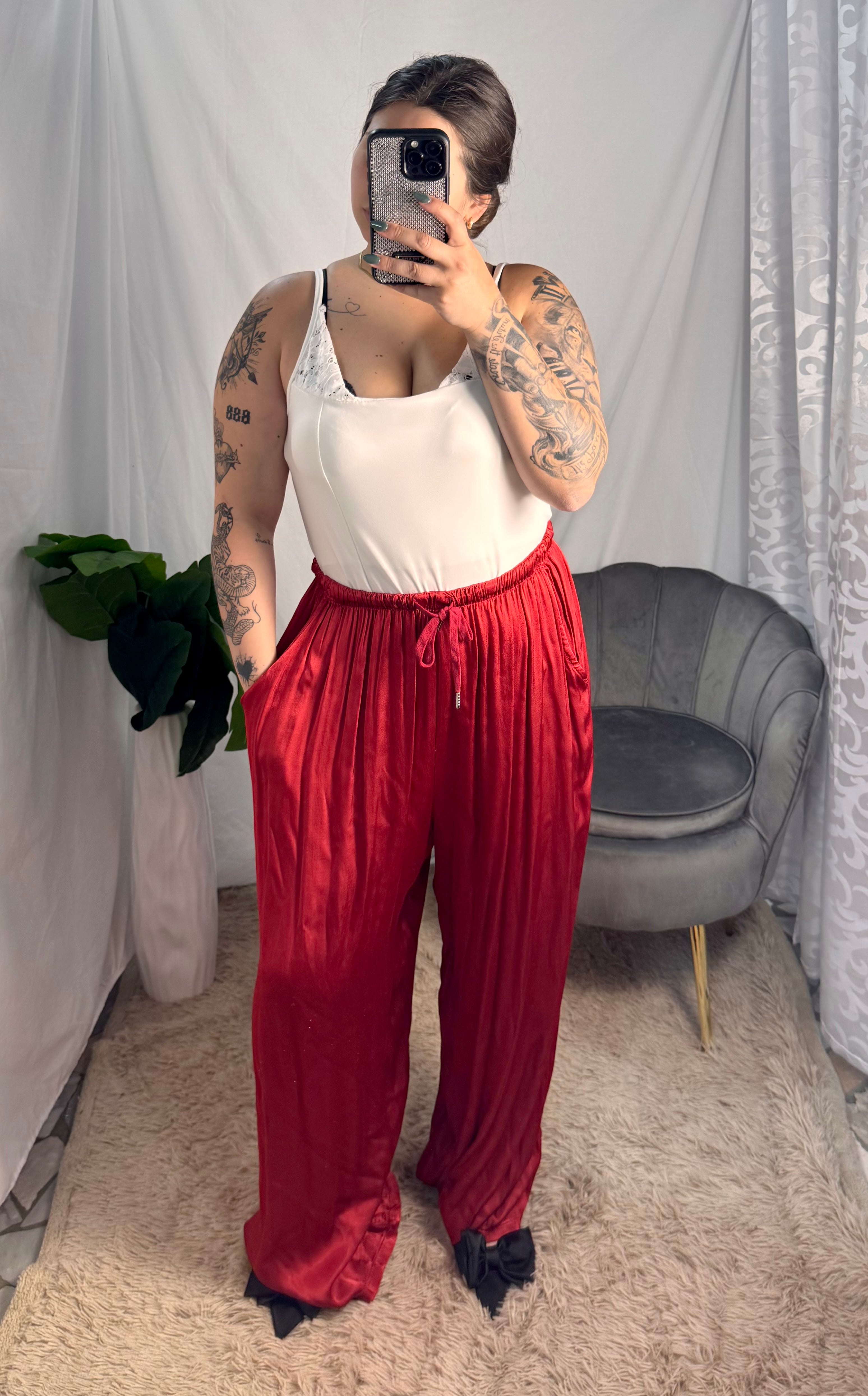 Pantalone satin bordeaux